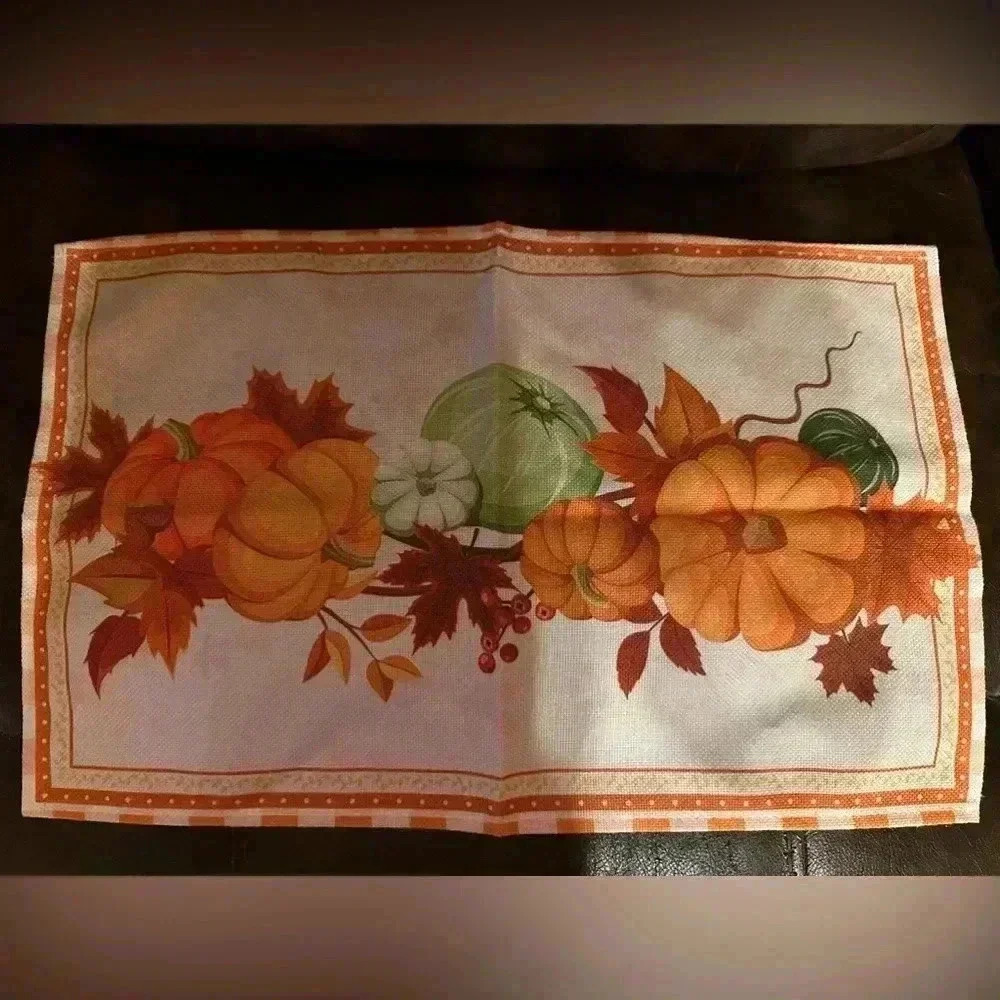 Fall Thanksgiving Leaves Pumpkins Set of 6 Rectangle Napkins Table Linen Holiday